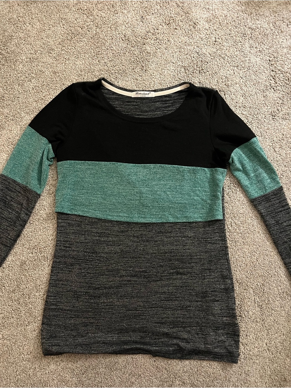 Bearsland Black, Teal & Charcoal Colorblock Long Sleeve Maternity Nursing Top S